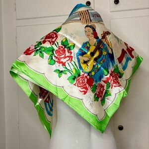 Vintage Satin Gibraltar Souvenir Square Scarf